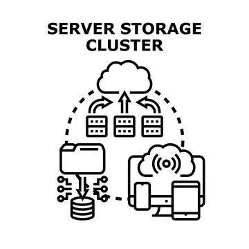 Server storage cluster connecting data technology Stockillustratie