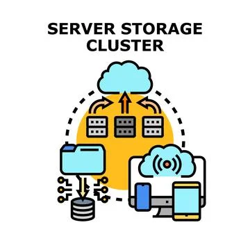 Server storage cluster connecting data technology Stock Illustration