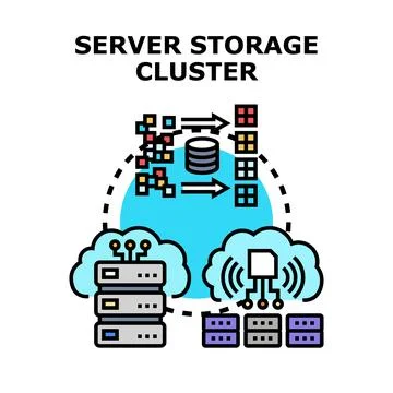Server storage cluster managing data processing and cloud computing Stockillustratie