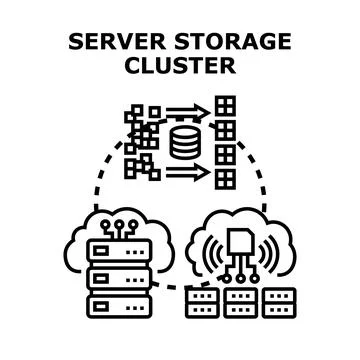 Server storage cluster managing data processing and cloud computing Stock Illustration