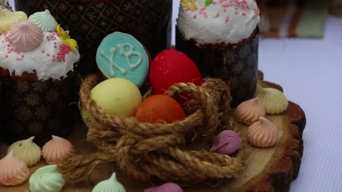 Server table for a banquet, catering easter Stock Footage 172496156