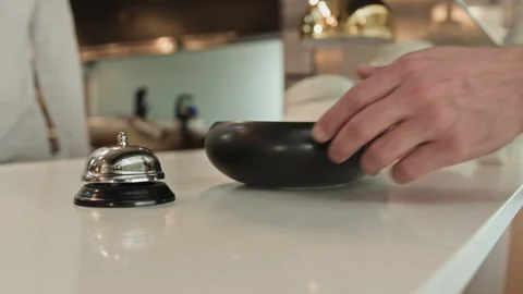 Server Taking Away Ordered Meals from Kitchen Counter in Restaurant Stock Footage 309010138