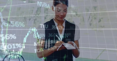 Server taking notes after order with notepad pen while stock ticker overlay over Stock Footage 331570882