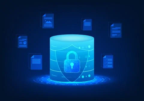 Server technology with lock and shield on the front, showing cyber security.. Stock Illustration