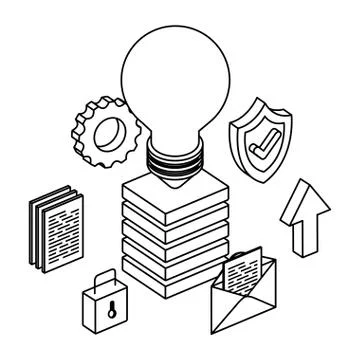 Server tower with bulb and data center icons Stock Illustration