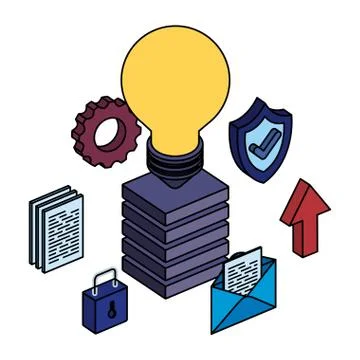 Server tower with bulb and data center icons イラスト素材