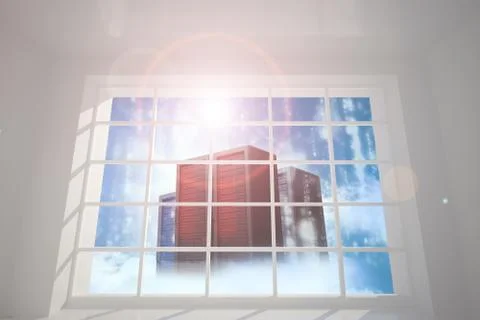 Server tower seen through window Stock Illustration