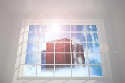 Server tower seen through window Stock Illustration