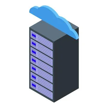 Server tower uploading data to the cloud computing system Stock Illustration