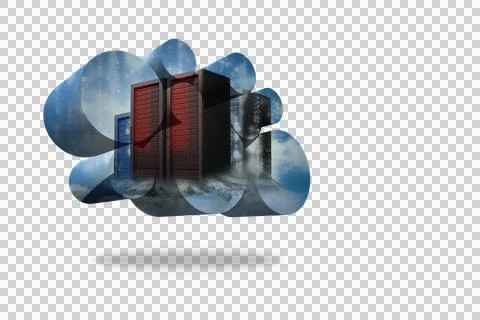 Server towers on abstract screen Stock Illustration