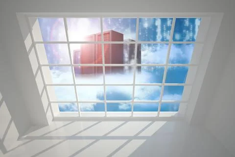 Server towers seen through window Stock Photos
