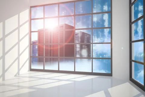 Server towers seen through window Stock Photos