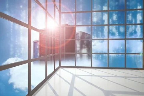 Server towers seen through window Stock Photos