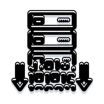 Server transferring data with binary code arrows Illustrazione stock