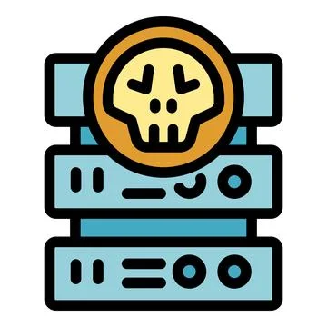 Server under attack showing skull icon for cybercrime Stockillustratie