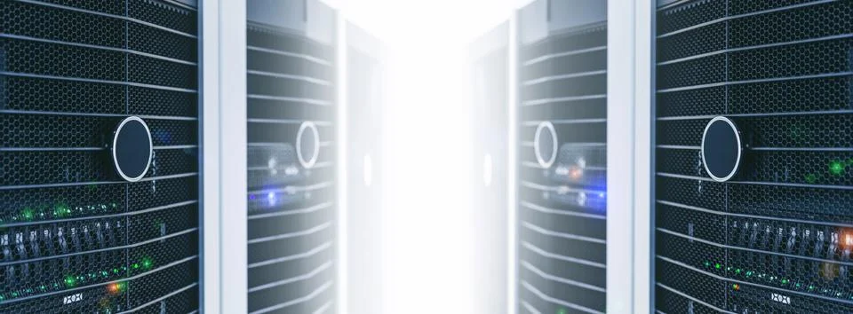 Server units in cloud service data center showing flickering light indicators Stockillustratie