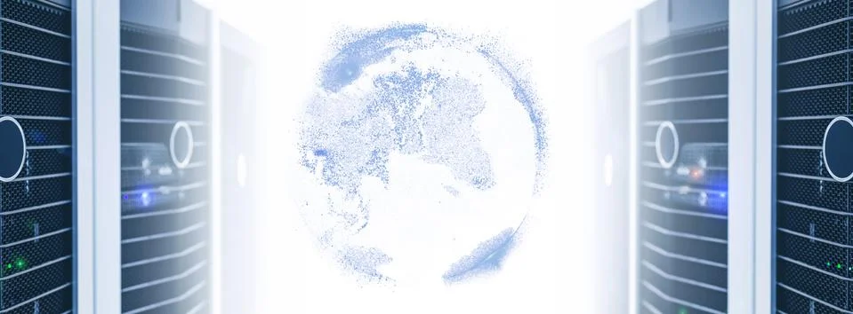 Server units in cloud service data center showing flickering light indicators Stock Illustration
