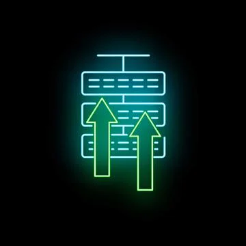 Server upload data increasing performance neon icon Stock Illustration