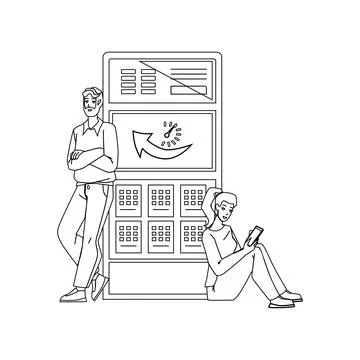 Server Uptime Checking Developers It Worker Vector Illustrazione stock