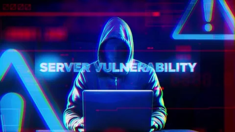 Server Vulnerability Word on Hacker concept technology futuristic data backg Stock Footage 343335628