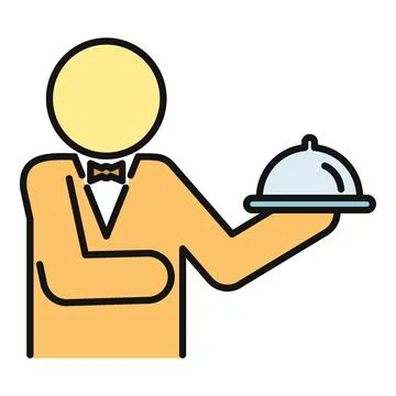 Server wearing bow tie holding a serving cloche Stock Illustration