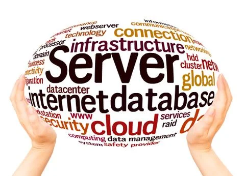 Server word cloud hand sphere concept Foto stock