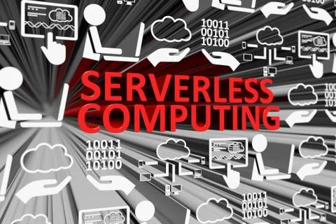 SERVERLESS COMPUTING concept blurred background 3d render illustration Stock Illustration