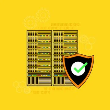 Servers and data storage security concept line style illustration Stock Illustration