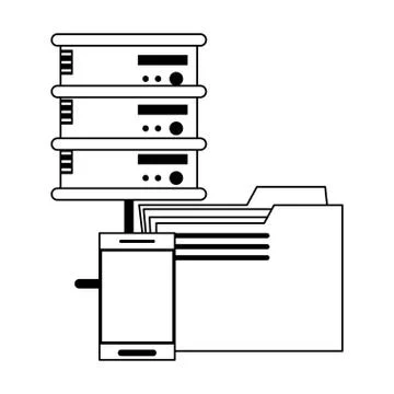 Servers and database technology symbols in black and white Stock Illustration