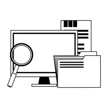 Servers and database technology symbols in black and white Illustrazione stock