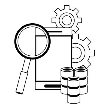 Servers and database technology symbols in black and white Stock Illustration