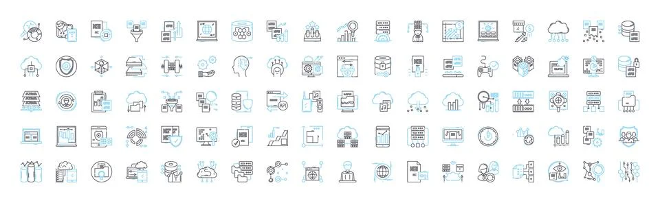 Servers and database vector line icons set. Servers, Databases, SQL, MySQL Stock Illustration
