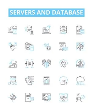 Servers and database vector line icons set. Servers, Databases, SQL, MySQL Stock Illustration