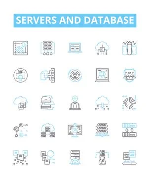 Servers and database vector line icons set. Servers, Databases, SQL, MySQL Stock Illustration