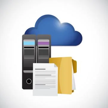 Servers and documents. cloud computing 库存插图