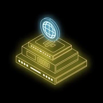 Servers are connecting to a global network providing internet access with a f Illustrazione stock