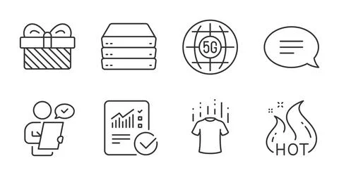 Servers, Chat and Checked calculation icons set. Dry t-shirt, 5g internet and Illustrazione stock