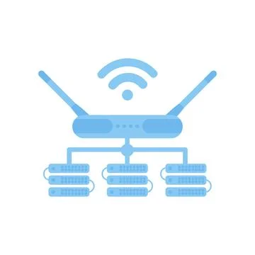 Servers connected to the router. IOT and automation concept. Isolated. Vector イラスト素材