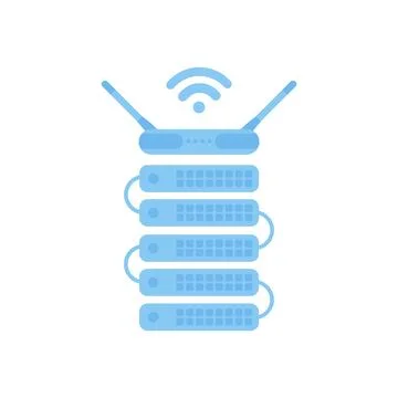 Servers connected to the router. IOT and automation concept. Isolated. Vector 스톡 일러스트