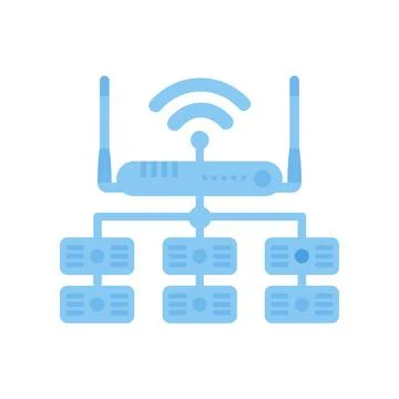 Servers connected to the router. IOT and automation concept. Isolated. Vector Stock-Illustration
