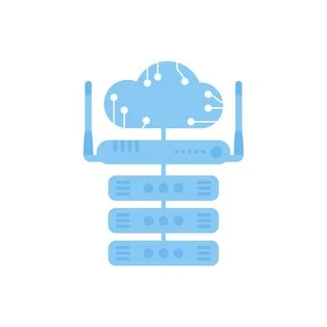Servers connected to the router. IOT and automation concept. Isolated. Vector 스톡 일러스트