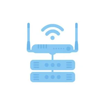 Servers connected to the router. IOT and automation concept. Isolated. Vector 스톡 일러스트