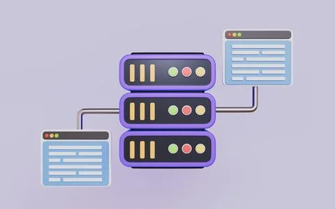 Servers connected in a structured map, Routing paths and data flow modeling 스톡 일러스트