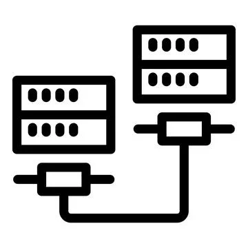 Servers connecting through patch cord creating computer network Illustrazione stock
