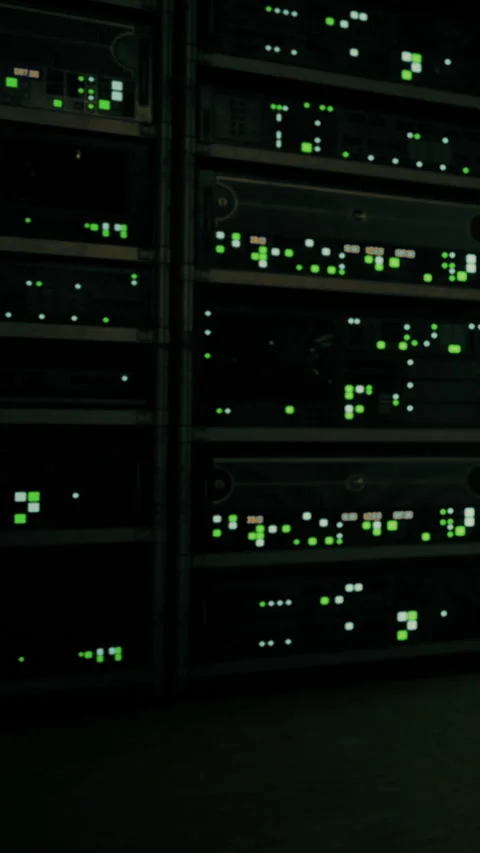 Servers in a data center are active and processing information at night Video stock 336572258