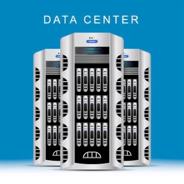 Servers data center on blue background. Cloud computing concept vector. Flat  스톡 일러스트