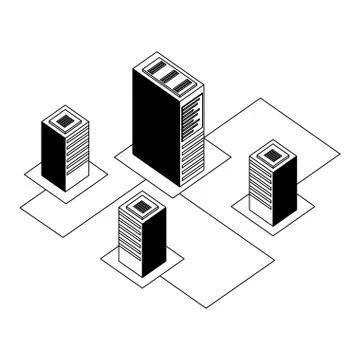 Servers data center with circuit isometric icon 库存插图