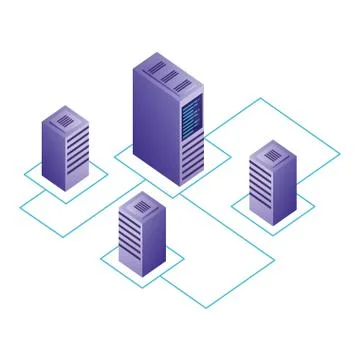 Servers data center with circuit isometric icon Illustrazione stock