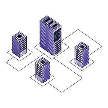 Servers data center with circuit isometric icon Stockillustratie