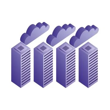 Servers data center with clouds computing isometric icon Illustrazione stock